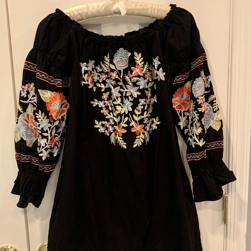 Free People Black Mini Boho Dress: S Petite